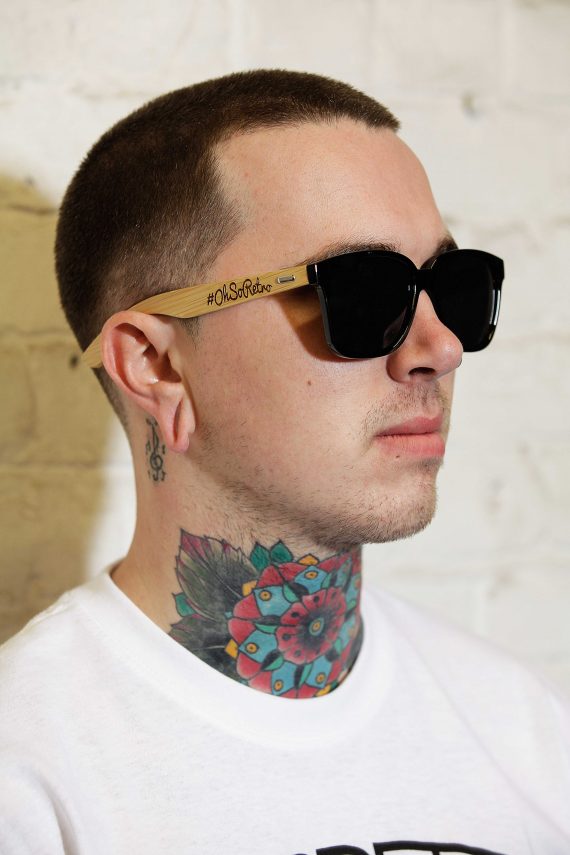 #OhSoRetro Black Lensed Bamboo Armed Sunglasses - Image 5