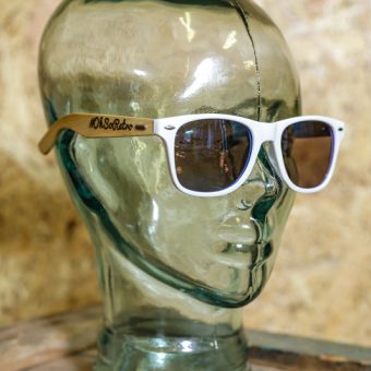 #OhSoRetro White Framed Blue Lensed Bamboo Armed Sunglasses