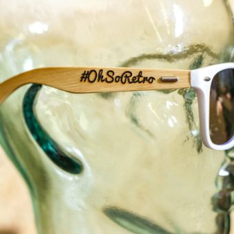 #OhSoRetro White Framed Blue Lensed Bamboo Armed Sunglasses - Image 2