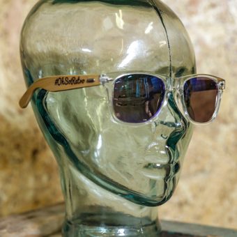 #OhSoRetro Clear Frame Blue Lensed Bamboo Armed Sunglasses