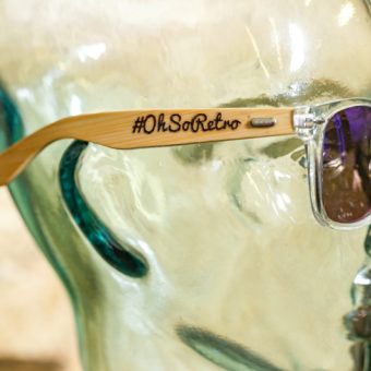#OhSoRetro Clear Frame Blue Lensed Bamboo Armed Sunglasses - Image 2