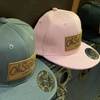 Kids Brown Leather Rectangle Patch Snapback (Black/Grey/Pink) - Image 6