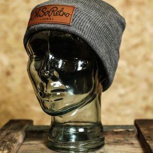 Kids Brown Rectangle Leather Patch Beanie (Blue or Grey) - Image 2