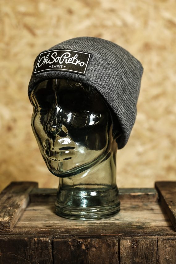 Kids Black Rectangle Leather Patch Beanie (Black or Grey)