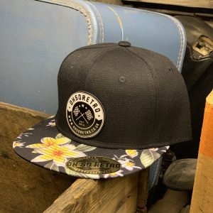Floral Peaked Round Logo Leather Patch Snapback (Red or Yellow)